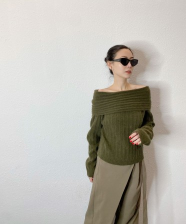 Olive Off Shoulder Knit #241226